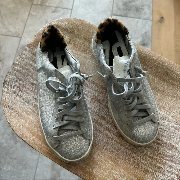 P448 Silver and Gray Sneakers with Leopard Accent - Picture 2 of 7